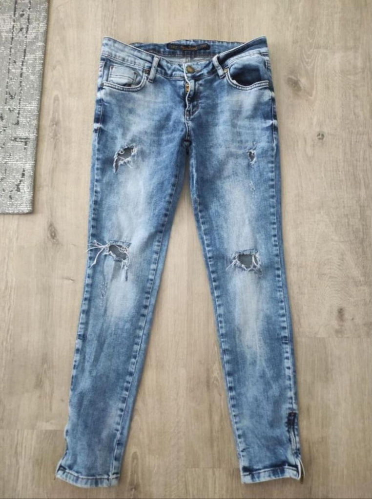 Yırtıklı Taşlanmış Kadın Jean Denim Kot