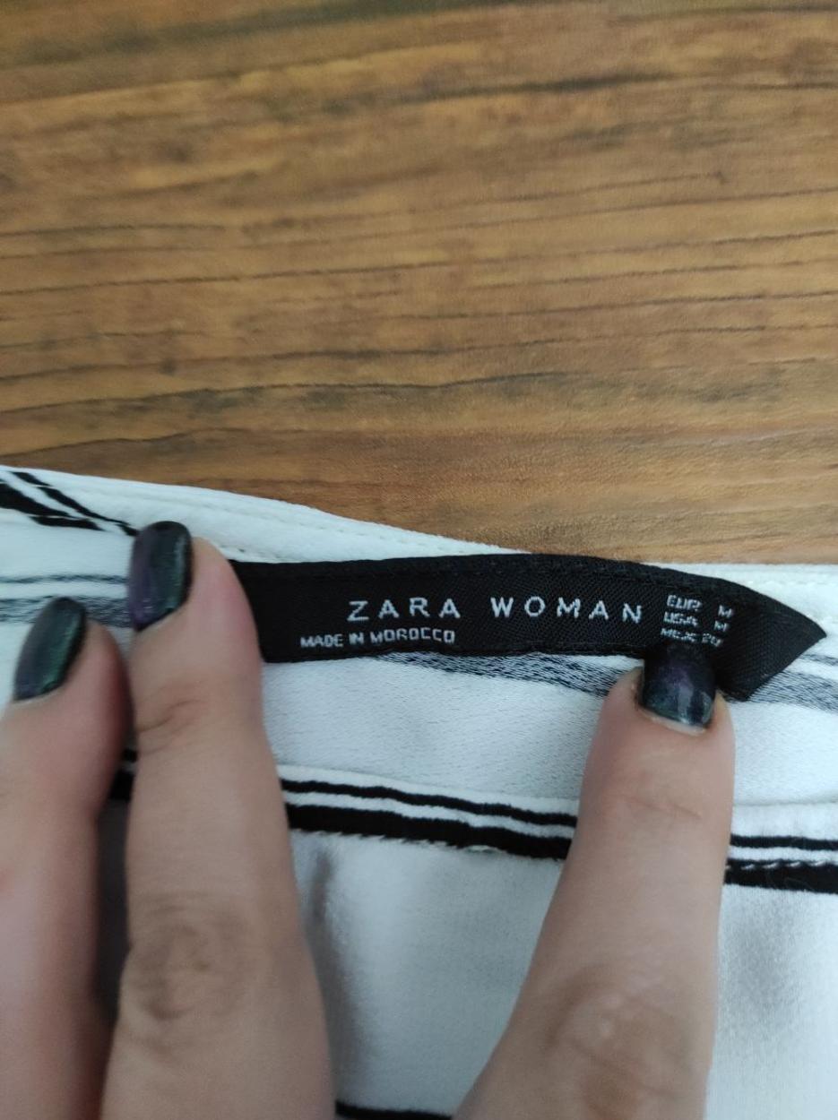 ZARA Çizgili Crop Şifon Bluz Kadın Tişört