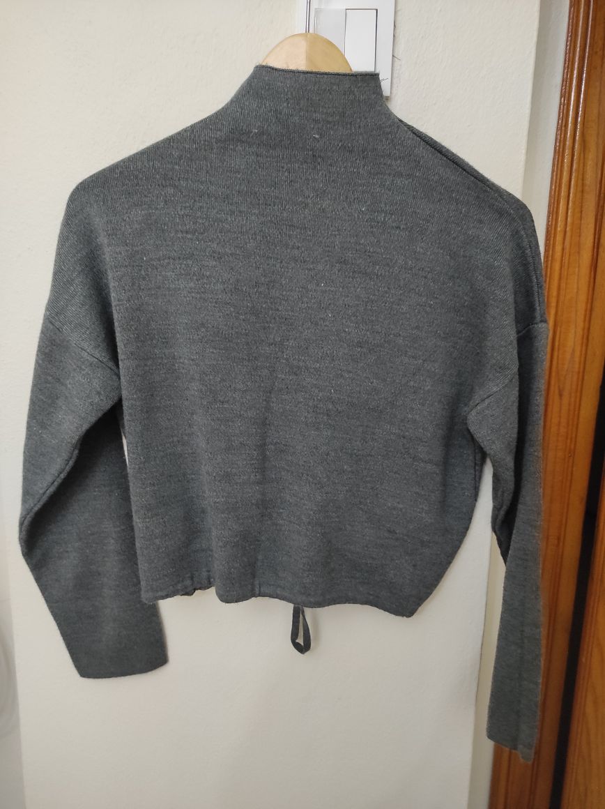 Yarım Balıkçı Büzgülü Croptop Örme Sweat