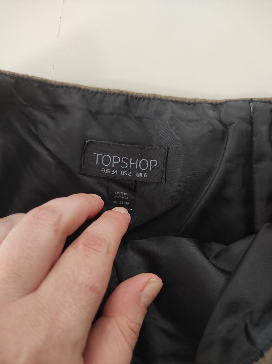 TOPSHOP Haki Desenli Fermuarlı Mini Etek